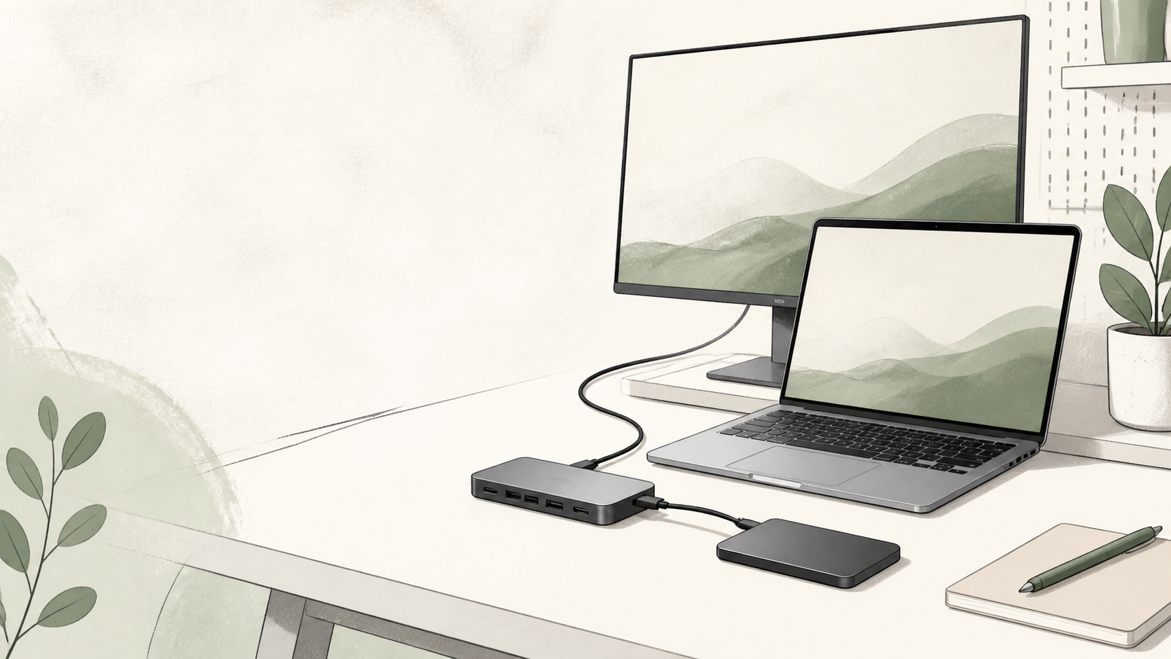 USB-Cハブを使ったデスク環境のイメージ